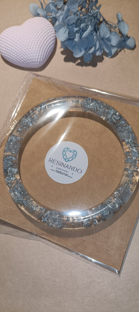 Bracciale in resina e impreziosito con fiori veri esiccati, foglia oro, argento o oro rosa